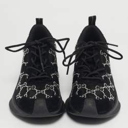 Pre Owned Gucci Run Size 38.5 Black Mesh and Suede Low Top Sneakers