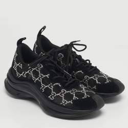 Pre Owned Gucci Run Size 38.5 Black Mesh and Suede Low Top Sneakers