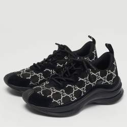 Pre Owned Gucci Run Size 38.5 Black Mesh and Suede Low Top Sneakers