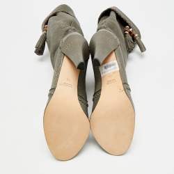 Pre Owned Gucci Size 38 Grey Leather Bamboo Tassel Ankle Length Boots