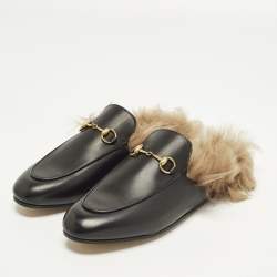 Pre Owned حذاء برينس تاون مبطن بالفرو جلد أسود غوتشي مقاس 36.5