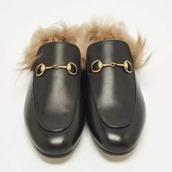 Pre Owned حذاء برينس تاون مبطن بالفرو جلد أسود غوتشي مقاس 36.5