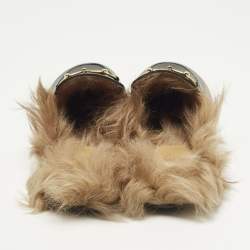 Pre Owned حذاء برينس تاون مبطن بالفرو جلد أسود غوتشي مقاس 36.5