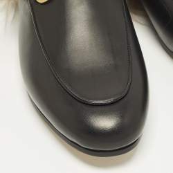 Pre Owned حذاء برينس تاون مبطن بالفرو جلد أسود غوتشي مقاس 36.5