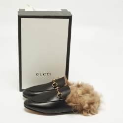 Pre Owned حذاء برينس تاون مبطن بالفرو جلد أسود غوتشي مقاس 36.5