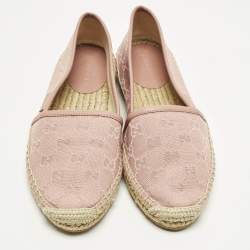 Pre Owned Gucci GG Size 34.5 Pink Canvas Espadrille Flats
