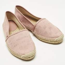 Pre Owned Gucci GG Size 34.5 Pink Canvas Espadrille Flats