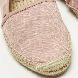 Pre Owned Gucci GG Size 34.5 Pink Canvas Espadrille Flats