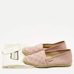 Pre Owned Gucci GG Size 34.5 Pink Canvas Espadrille Flats