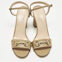 Pre Owned Gucci Claudie Size 37.5 Dark Beige Leather Ankle Strap Sandals