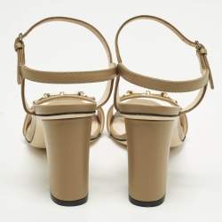 Pre Owned Gucci Claudie Size 37.5 Dark Beige Leather Ankle Strap Sandals