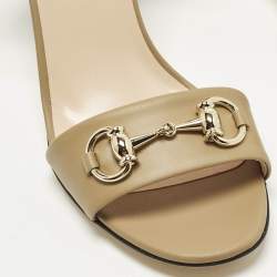 Pre Owned Gucci Claudie Size 37.5 Dark Beige Leather Ankle Strap Sandals