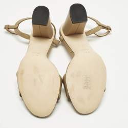 Pre Owned Gucci Claudie Size 37.5 Dark Beige Leather Ankle Strap Sandals