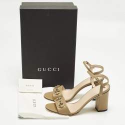 Pre Owned Gucci Claudie Size 37.5 Dark Beige Leather Ankle Strap Sandals