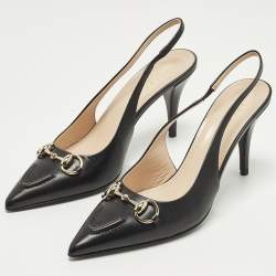 مملوكة مسبقًا حذاء كعب عالي غوتشي جلد أسود حزام خلفي مقاس 38