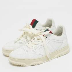 Pre Owned Gucci Re-Web Size 38 White GG Coated Fabric Low Top Sneakers