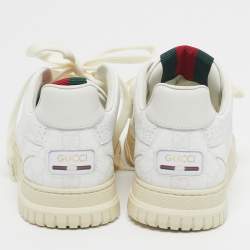 Pre Owned Gucci Re-Web Size 38 White GG Coated Fabric Low Top Sneakers