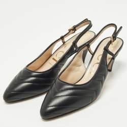 مملوكة مسبقًا Gucci Size 37 Black Matelasse Leather Slingback Pumps