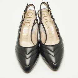 مملوكة مسبقًا Gucci Size 37 Black Matelasse Leather Slingback Pumps