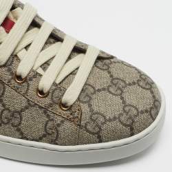 Pre Owned Gucci Ace Size 40 Beige/Brown GG Supreme Canvas Low Top Sneakers