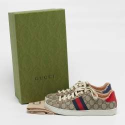 Pre Owned Gucci Ace Size 40 Beige/Brown GG Supreme Canvas Low Top Sneakers