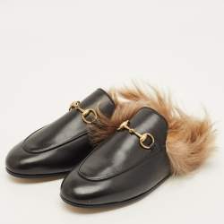 Pre Owned حذاء برينس تاون مبطن بالفرو جلد أسود غوتشي مقاس 36.5