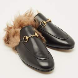 Pre Owned حذاء برينس تاون مبطن بالفرو جلد أسود غوتشي مقاس 36.5