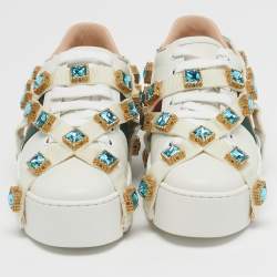 Pre Owned حذاء رياضي غوتشي جلد أبيض فلاش تريك سميك منخفض مقاس 38