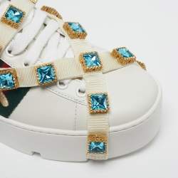 Pre Owned حذاء رياضي غوتشي جلد أبيض فلاش تريك سميك منخفض مقاس 38