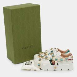 Pre Owned حذاء رياضي غوتشي جلد أبيض فلاش تريك سميك منخفض مقاس 38