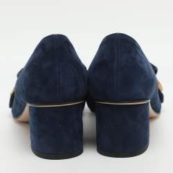 Pre Owned Gucci GG Marmont Size 36.5 Blue Suede Block Heel Pumps