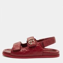 Pre Owned Gucci Double G Size 40 Burgundy Guccissima Leather Flat Sandals