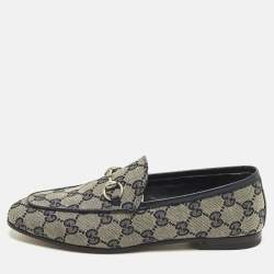 مملوكة مسبقًا Gucci Jordaan Size 36 Beige/Navy Blue GG Canvas and Leather Loafers