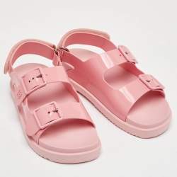 Pre Owned صندل غوتشي فلات مطاطي وردي باستيل مزدوج جي ميني مقاس 39