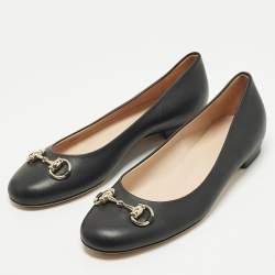 Pre Owned حذاء باليرينا فلات غوتشي هورسبيت جلد أسود مقاس 38