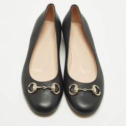 Pre Owned حذاء باليرينا فلات غوتشي هورسبيت جلد أسود مقاس 38