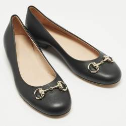 Pre Owned حذاء باليرينا فلات غوتشي هورسبيت جلد أسود مقاس 38