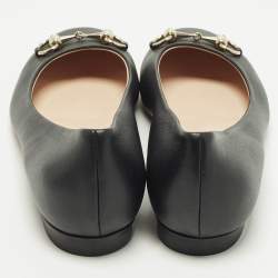 Pre Owned حذاء باليرينا فلات غوتشي هورسبيت جلد أسود مقاس 38