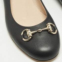 Pre Owned حذاء باليرينا فلات غوتشي هورسبيت جلد أسود مقاس 38