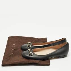 Pre Owned حذاء باليرينا فلات غوتشي هورسبيت جلد أسود مقاس 38