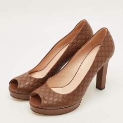 مملوكة مسبقًا Gucci Microguccissima Size 41 Brown Leather Peep Toe Pumps