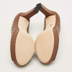 مملوكة مسبقًا Gucci Microguccissima Size 41 Brown Leather Peep Toe Pumps