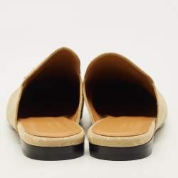 Pre Owned Gucci Princetown Size 40.5 Beige GG Canvas Flat Mules