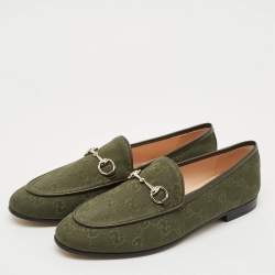 Pre Owned حذاء لوفرز غوتشي هورسبيت جوردان كانفاس جي جي بيج/أزرق وجلد مقاس 36.5