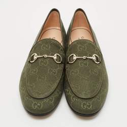 Pre Owned حذاء لوفرز غوتشي هورسبيت جوردان كانفاس جي جي بيج/أزرق وجلد مقاس 36.5