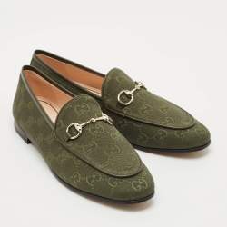 Pre Owned حذاء لوفرز غوتشي هورسبيت جوردان كانفاس جي جي بيج/أزرق وجلد مقاس 36.5