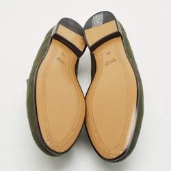 Pre Owned حذاء لوفرز غوتشي هورسبيت جوردان كانفاس جي جي بيج/أزرق وجلد مقاس 36.5