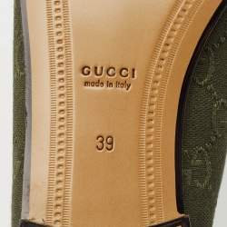 Pre Owned حذاء لوفرز غوتشي هورسبيت جوردان كانفاس جي جي بيج/أزرق وجلد مقاس 36.5