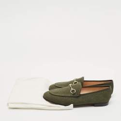 Pre Owned حذاء لوفرز غوتشي هورسبيت جوردان كانفاس جي جي بيج/أزرق وجلد مقاس 36.5