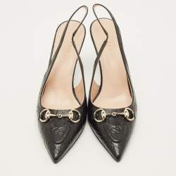 Pre Owned Gucci Werin Size 39.5 Black Guccissima Leather Slingback Pumps